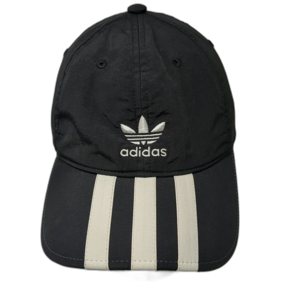 Adidas Baseball Cap Black One Size Stripe Brim Nylon Slideback Trefoil Hat